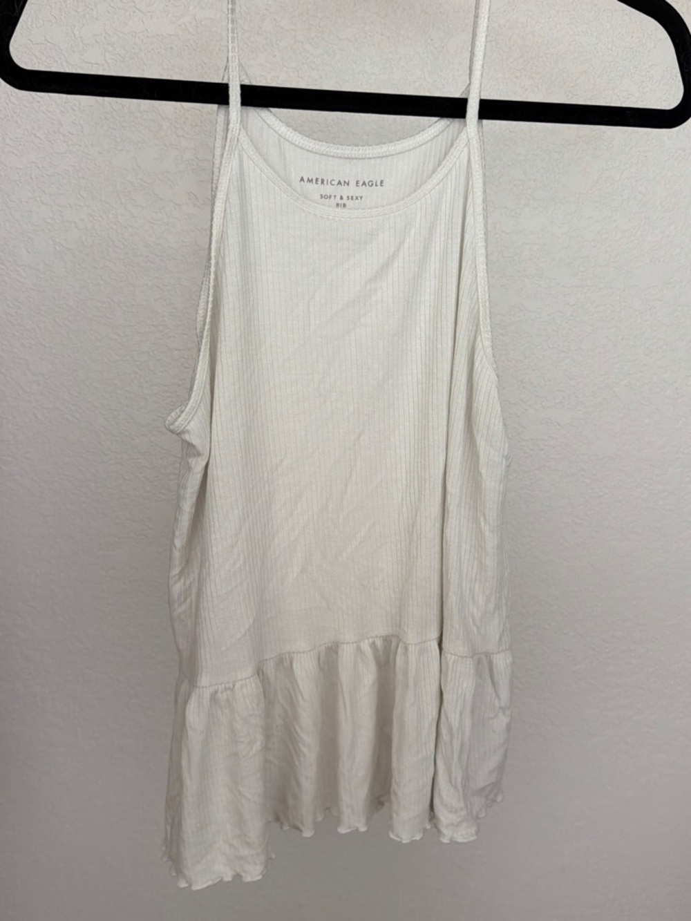 American Eagle Outfitters White Ruffle-Hem Tank Top